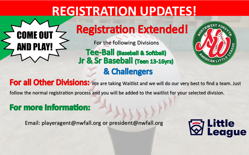 Registration Extended for Tee Ball and Teens!